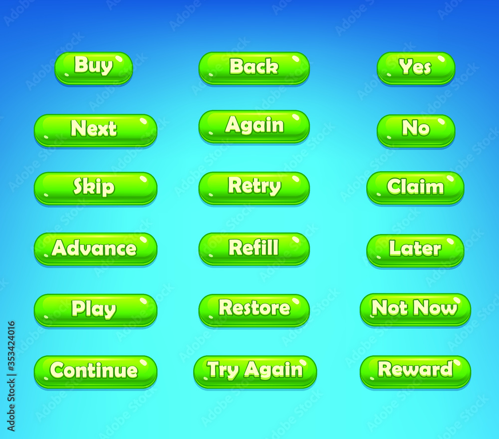 Set of Long Mobile Game Buttons with Icons - Graphical User Interface ...