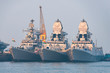01/07/2020 Mumbai. India. three warships of the Indian Navy anchored in Mumbai