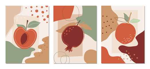 Wall Mural - A set of backgrounds with abstract shapes, fruit and forms, modern graphic design. Perfect for social media, poster, cover, invitation, brochure. Modern fashion Vector illustration