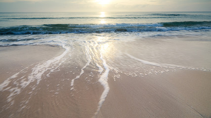 long exposure shot seascape waves on the sand beach