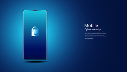 abstract padlock cyber security with smartphone concept Protection of information in the online world, cyber personal information, internet, preventing internet theft