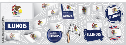 Vector set of flags of the American state of Illinois in different designs Poster Mural XXL