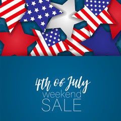 Wall Mural - 4th of July weekend sale banner. United States of America independence day holiday. National symbolics stars. Vector illustration.