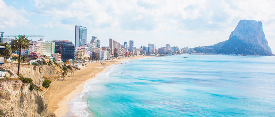 Colorful Mediterranean seascape. Mountain Penyal d'Ifach. Calpe beach, Spain