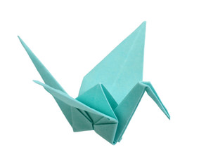 Wall Mural - origami blue bird paper on white background