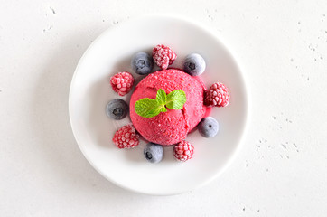 Wall Mural - Raspberry sorbet on plate