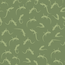 The Seamless Pattern With The Green Silhouettes Of Lizards