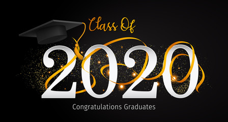 Wall Mural - 2020 Graduation with Cap Vector. Class of 2020 Year Graduation Banner. Banner for Graduation Greeting Card. Lettering Class of 2020 for Greeting and Invitation Card.