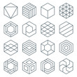 thin line hexagon symbol icon set. linear hexagonal logo. isometric cube. impossible geometric shape. optical illusion geometry. editable stroke. isolated on white background. vector illustration
