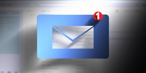 Email message inbox notification on blur screen background. 3d illustration