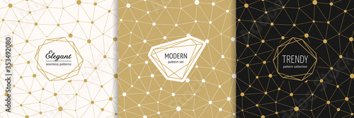Cuadros en Lienzo Vector golden geometric seamless pattern set with stylish minimal labels