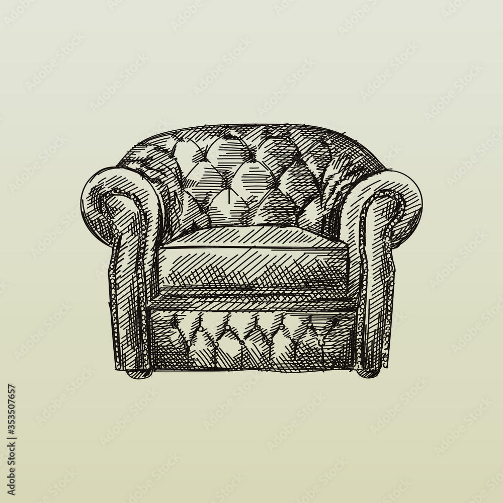 Vector de Stock Hand-drawn sketch of Chesterfield leather armchair with ...
