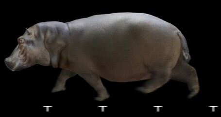 Wall Mural - Hippo running is realistic animation. Isolated hippopotamus video including alpha channel allows to add background in post-production. Element for visual effects.