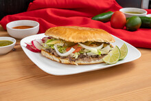 Authentic Mexican Torta. A Sandwich From Mexico Made With Fresh Bread And Spicy Chicken.