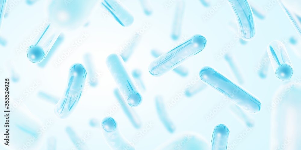 Pro Biotic Color Probiotics. Restoring the gut flora. Blue color. Lactobacillus. 3d ...