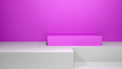 Podium in abstract pink composition. 3D render graphic. 