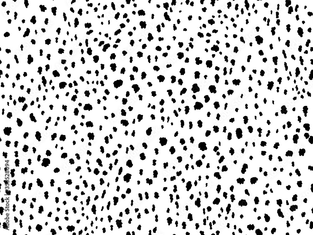 Animal print seamless pattern design with irregular ink black spots on white background. Dalmatian pattern animal print. - obrazy, fototapety, plakaty 