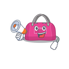 Wall Mural - Mascot design of woman sport bag announcing new products on a megaphone