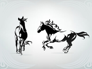 Silhouette of the running horses