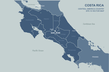 Wall Mural - costa rica map. vector map of costa rica in central america country.