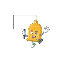 Sticker - Cute bell mascot design smiley with rise up a board