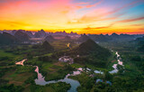 Fototapeta Na ścianę - Sunset landscape of Wuzhi Mountain, Cuiping Village, Yangshuo, Guilin, Guangxi, China