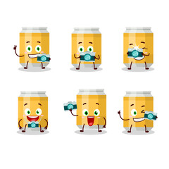 Wall Mural - Photographer profession emoticon with beer can cartoon character