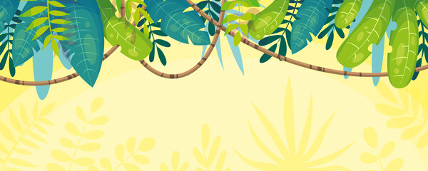 Wall Mural - Nature banner panorama with plants and lianas. Vector illustration with separate layers.