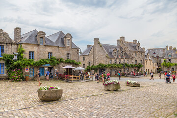 Poster - Locronan, France. Beautiful medieval buildings on Eglise Square