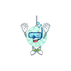 Sticker - cartoon drawing concept of disco ball wearing cool Diving glasses ready to swim