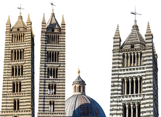 Wall Mural - Bell tower and dome of the Siena Cathedral isolated on white background (Duomo di Siena, Santa Maria Assunta,1220-1370). Tuscany, Italy, Europe