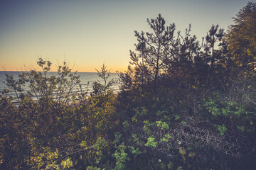 Travel photography of the Baltic sea coastline.Amazing sunrise over the Sea. Jastrzebia Gora, Poland.