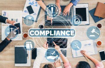 Wall Mural - compliance rule law and regulation graphic interface for business quality policy planning to meet in
