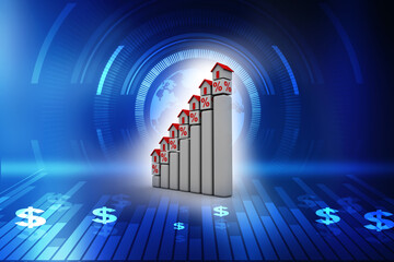 3d illustration Growth in real estate shown on graph
