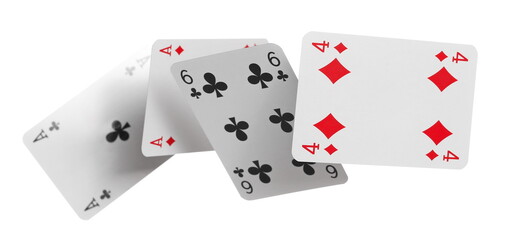 Poker playing cards isolated on white background with clipping path