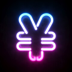 Poster - Neon font, blue and pink neon light 3d rendering, Yen symbol