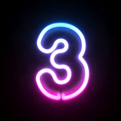 Poster - Neon 3d font, blue and pink neon light 3d rendering, number 3