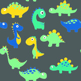 Fototapeta Dinusie - Childish dinosaur seamless pattern for fashion clothes, fabric, t shirts. hand drawn vector