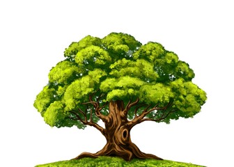 green tree floral elements, nature, hand drawn sketch art illustration painted with watercolors isol