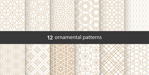 Wall Mural - Set  oriental patterns. White and blue background with Arabic ornaments. Patterns, backgrounds and wallpapers for your design. Textile ornament. Vector illustration.