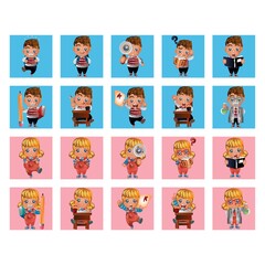 Canvas Print - Collection of girl and boy performing different actions