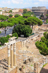 View on centre of Rome with coliseum and square in the city