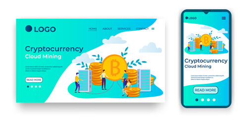 Cryptocurrency, Cloud Mining.Template for the user interface of the website's home page.Landing page template.The adaptive design of the smartphone.vector illustration.