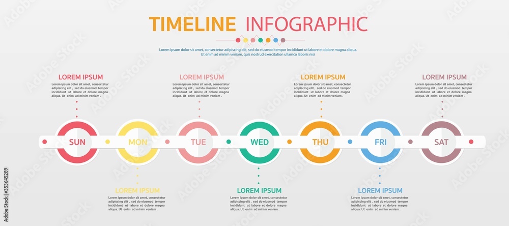 เวกเตอร์ Stock Horizontal timeline template with 7 day,Timeline ...