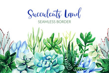 Seamless Border Composed Of Green And Blue Succulent Plants
