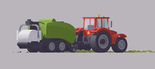 Vector Tractor & Round Baler-wrapper. Grass Hay Baling & Wrapping. Isolated Illustration