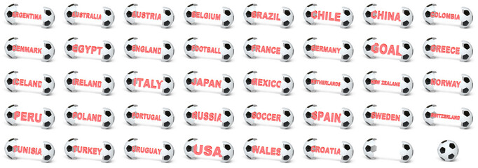 Collection of national soccer balls. 3D Illustration.