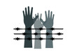 Human hand with barbed wire icon vector. Hands silhouette with barbed wire vector. Hands behind a barbed wire prison vector. Hand with barbed wire icon isolated on a white background
