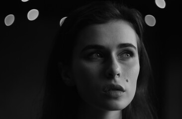 black and white portrait of young girl