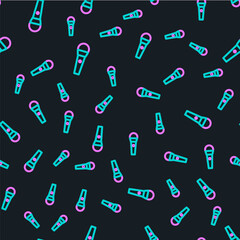 Line Karaoke icon isolated seamless pattern on black background. Microphone and monitor. Vector. Illustration